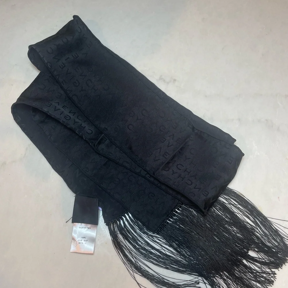 NEW Givenchy Silk Logo-Jacquard Fringe Scarf Made in Italy - Picture 5 of 9